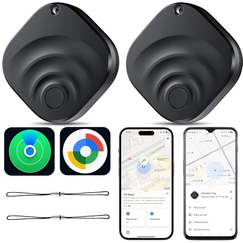 Smart Air Tracker Tag 2 Pack for iOS and Android, 2 in 1 Bluetooth tracker Tag Works on Google and Apple's "Find My" app, 2 Years of Use, IP67 Waterproof Key Finder/Item Finder/Luggage Tracker[Tagigo]