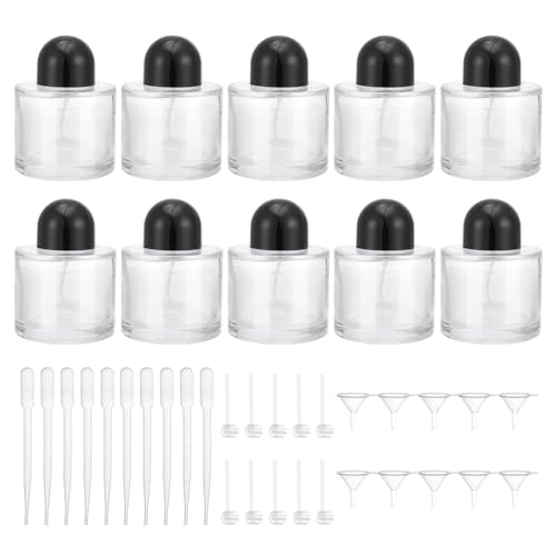 ACRNIGHEET 10 Pcs Glass Perfume Bottle Empty, 100ml/3.4Oz Travel Empty Refillable Perfume Spray Bottles Container, Perfume Atomizer with 3 Kinds of Dispenser for Fragrance, Lotion, Essential Oil