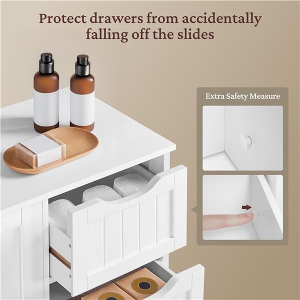 Yaheetech Bathroom Floor Cabinet Cupboard Free Standing Wooden Cabinet Storage Unit with 4 Drawers & 1 Door, Adjustable Shelf, White