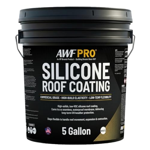 AWF PRO 100% Silicone Roof Coating High Solids Commercial Roof Restoration Coating and Waterproof Membrane for Flat and Low-Slope Roofs 5 Gallon