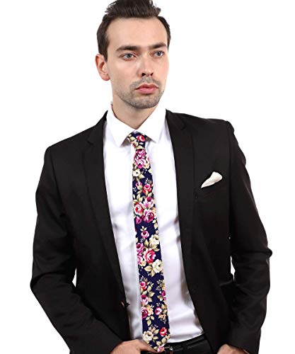 Image of JESLANG Men's Cotton Printed Floral Tie 2.56 inch Skinny Narrow Necktie Various Designs