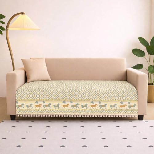 Image of Roseate Quilted Velvet Sofa Cover (2 Seater / 48 inchx27 inch) Sofa Protector for Living Room /Bedroom interiors (Beige Harley) with Tassels
