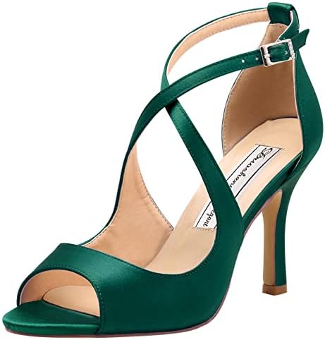 Sandalias pin up peep toe con tacón de aguja – Tiras cruzadas de satén y hebilla vintage