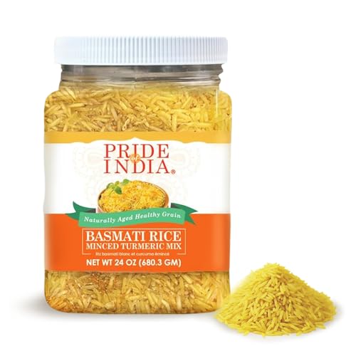 Pride of India | Extra Long Basmati Rice with Minced Turmeric 24 oz (680.3 gm) | Naturally Aged Healthy Grain | Perfect for Pilaf, Biryani, Kitchari, Coconut Rice | Vegan, Non-Bioengineered, Gluten-Free