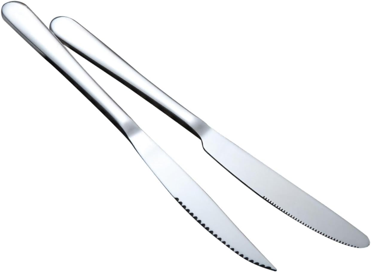 Cabilock 12pcs Stainless Steel Set Steak Knives Serrated Hammered Silverware Dinnerware Easy Care