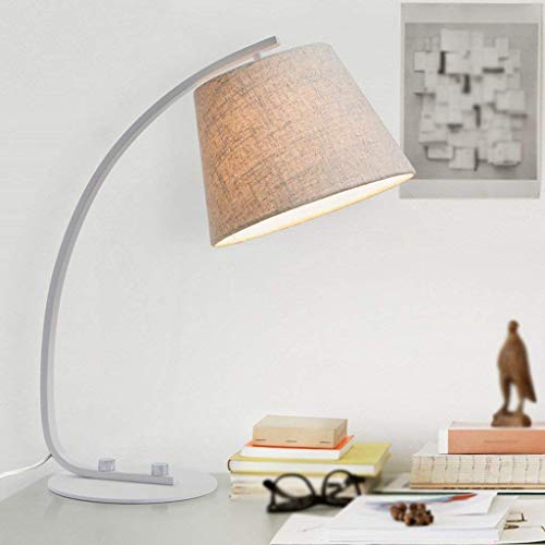 Lampe de bureau chic E27 anti-éblouissement avec abat-jour en tissu lin et socle stable