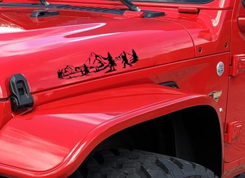 Image of Car Hood Decal Banner, Vinyl Mountain Scene Off-Road Stickers Compatible with All Jeeps Wrangler JL JLU Gladiator JT (Mountain)