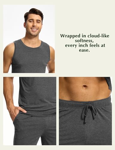 GYS Bamboo Viscose Men's Pajama Sets Tank Tops with Shorts 2 Pieces Men Loungewear Sets3