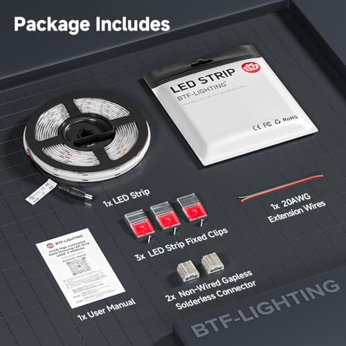 BTF-LIGHTING FCOB COB LED Strip Blue Color 480LEDs/m 5M 12V DC Bright Dimmable LED Tape Light 8mm Width for Under Cabinet Bedroom Room Home Party Decoration, UL Listed(No Adapter or Controller) by BTF-LIGHTING - Image 8