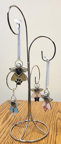 Multiple Christmas Ornament Stand - 4 Holding Arms - Silver Ornament Tree Displays 4 Ornaments - Smooth Chrome Finish - 13" H