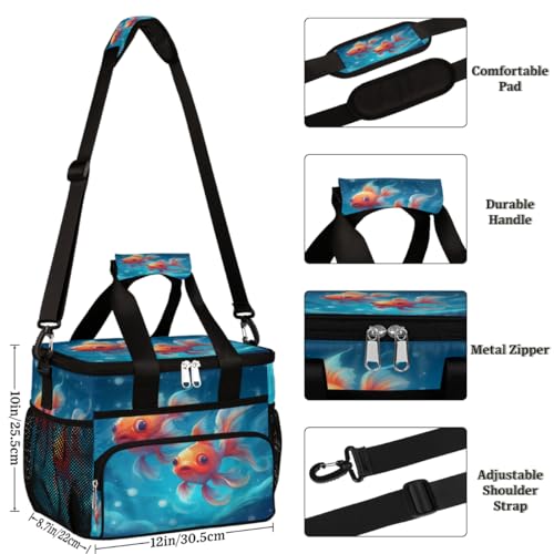 Ocean Fishes Insulated Picnic Backpack Lunch Box for Women Men Picnic Basket Tote Lunch Bag Picnic Bag Portable Lunch Bags for Picnic, Beach, Work, Trip,Office, Camp Goldfish