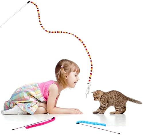 YINVA Cat Feather Toys Cat Wand Toys 7 Pcs Cat Teaser Wand Interactive Train Best Teaser Cat Toy with Assorted Feather for Indoor Cats Kitten