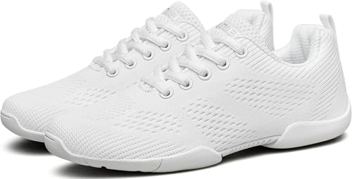 Image of BAXINIER Girls White Cheerleading Shoes Breathable Youth Cheer Competition Sneakers Athletic Training Dance Tennis Walking Shoes