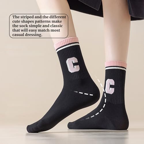 Womens Cute Crew Socks Casual Athletic Aesthetic Socks Neutral Cotton Socks 3-6 Pairs 5