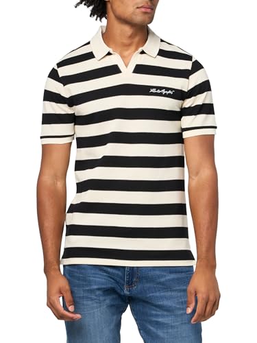 KARL LAGERFELD Men's Collared Striped Knit Short Sleeve Polo