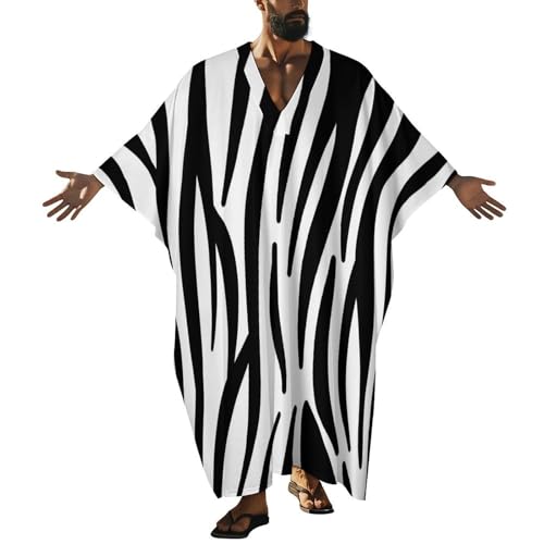 Zebra Print Pattern Men's V-neck Robe Middle East Arabian Robe Butterfly Sleeves Kaftan