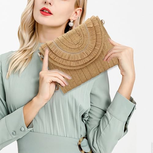 Image of Gets Straw Clutch Purse for Women, Woven Beach Bag Summer Corssbody Purse Small Rattan Shoulder Bag for Travel | Hand-woven