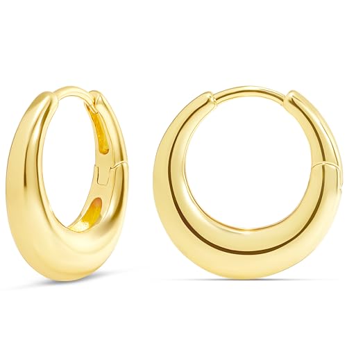 MILLA 14K Gold Plated Hoop Earrings | Small Silver Hoops | Thick Lightweight Chunky Hoop Earrings for Women