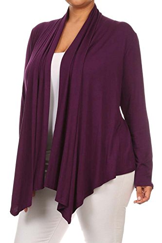 Women's Plus Solid Long Sleeve Draped Neck Open Front Cardigan. Made In Usa (2X, Purple) #TOP1