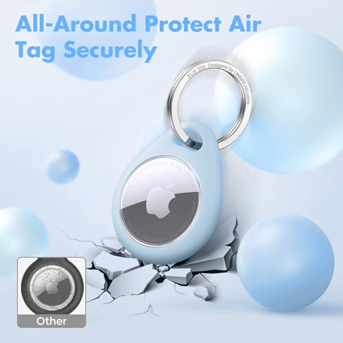 Image of UNBREAKcable Holder for Apple AirTag - 4 Pack [Fit Tightly Design] [Easy to Install] [Hold Air Tag Securely] Waterproof TPU Shell Protective Case with All Metal Keychain Key Ring Clip