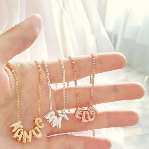 14K Gold-plated Custom Women's Bubble Name Necklace - Personalized Name Bubble Letter Necklace for Women - Stylish Gift for Her2
