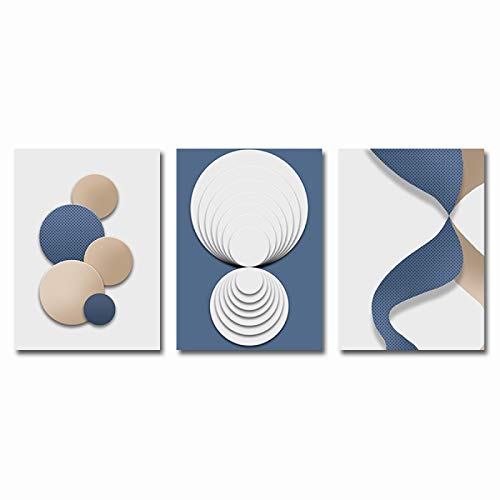 Art moderne bleu et or triptyque géométrique élégant pour décoration murale raffinée