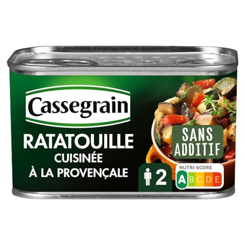 CASSEGRAIN - Ratatouille Cuisinée à la Provençale - Légumes du Soleil, Huile d'Olive Vierge Extra 1,5%, Thym - Sans Additif - Nutri-Score A - Emballage 100% Recyclable - 375 g