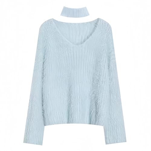 Women's Faux Mink Sweater with Scarf, Fluffy and Cute Style,