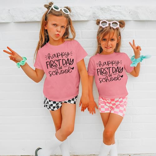 Image of GLIGLITTR Girls Happy First Day of School Shirt Kids Boys Kindergarten 1st 2nd 3rd Grade T-Shirt Back to School Outfit Tops