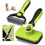 3PCS Self Cleaning Slicker Brush & Pet Grooming Rake & Flea Comb for Dogs,Cats and Horses | Double-Sided Dematting Comb & Skin Friendly Deshedding Grooming Tool (J-Green Black)