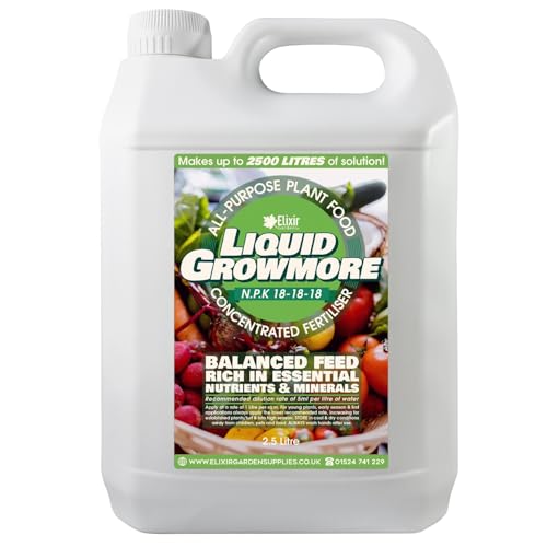 Elixir Gardens Liquid Growmore Concentrate | N.P.K 18-18-18 | 1-10 Litre Bottles Available | Vegetable, Fruit & Flower Food/Plant Fertiliser | 2.5 L Bottle