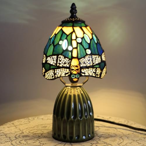 Tiffany-Style Stained-Glass Mushroom Table Lamp 12.5in (Yellow Dragonfly)
