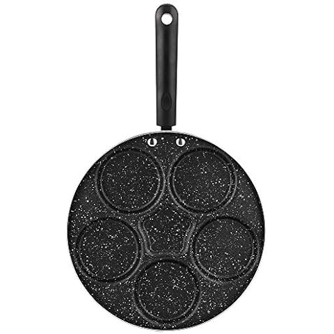 5 Hole Non-Stick Frying Pan, Household Aluminum Alloy Frying Pans with Handle, Flat Bottom Frying Pan Maifan Stone Frying Pan for Pizza, Hamburger, Omelette, Pancake Cover