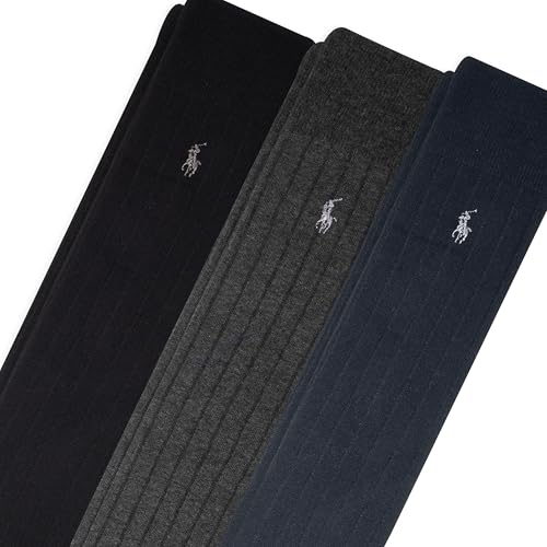 POLO RALPH LAUREN Mens Mercerized Cotton Ribbed Dress OTC Socks 3 Pair Pack Reinforced Cotton Comfort3