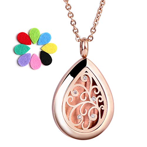 Royaroma Rose Gold Aromatherapy Essential Oil Diffuser Necklace Stainless Steel Pendant Perfume Locket Women Jewelry For Mom/Women #TOP1