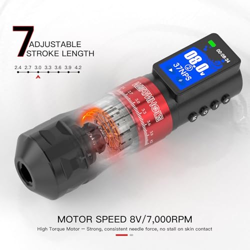 Image of 2300mAh Battery Wormhole Tattoo Gun Kit Professional Tattoo Machine with 7 Adjustable Stroke Tattoo Ink Tattoo Blue Soap, Complete Tattoo Kit, Wireless Aluminum Alloy Tattoo Pen WTK457