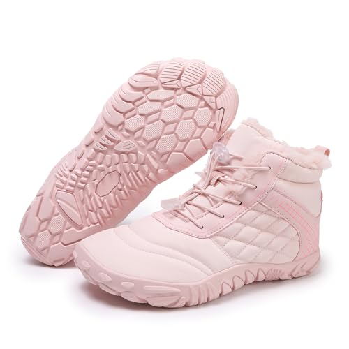 Image of Winter Footwear Barefoot Shoes Women Men Zero Drop Barefoot Hiking Boots Slip On Warm Waterproof Snow Boot Minimalist Wide Toe Ankle Booties Five Finger Hike Shoes Outdoor
