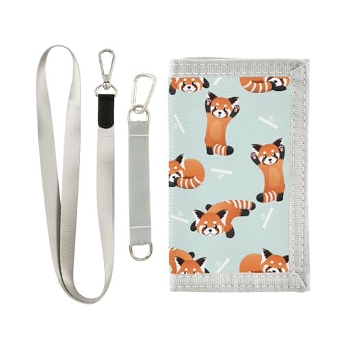 JHKKU Cute Red Panda Trifold Wallets for Kids Boys Girls, Outdoor Sports Wallet for Teen, with Zipper Coin Pocket Novelty Purse