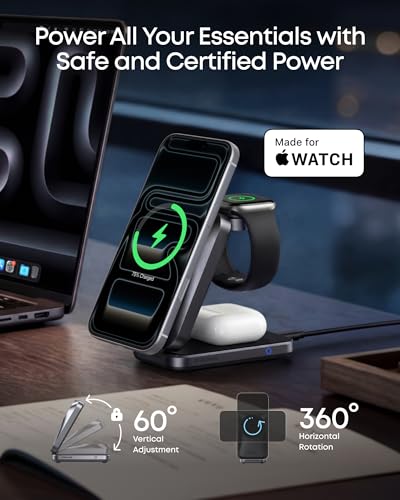 Image of Anker Prime Foldable MagSafe Charger, 25W Qi2.2-Certified Palm-Sized Travel-Ready 3-in-1 Charging Station, AirCool Wireless Charger, for iPhone 17, Apple Watch, AirPods (Non-Battery, with Adapter)