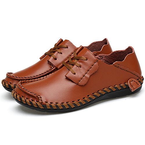 Men's Hand Stitched Leather Loafers Lace Up Round Toe Comfort Walking Shoes Flats3
