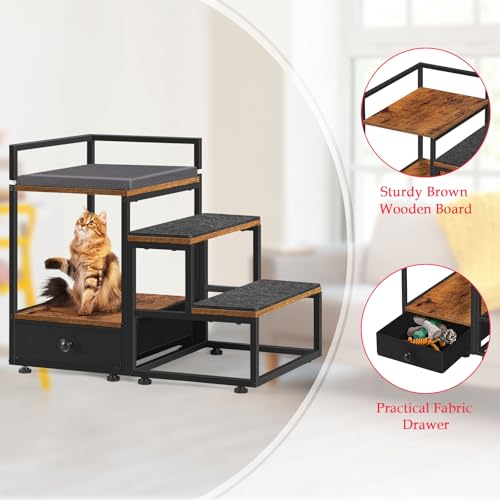 Dog Perch to Look Out Window, 19.6" H Pet Bunk Bed with Storage, Steps Dog Stairs for Beds for Small Dogs and Cats, Pet Window Seat with Soft Cushion, Brown