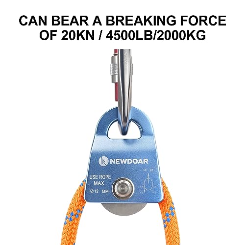 Newdoar Micro Mobile Single Pulley,20Kn(4500 Lb) Max Rope 1/2In For Rigging Arborist Climbing Rescue,Ce Certified (20Kn Blue 1Pcs) #TOP3