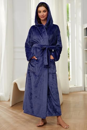 HEARTNICE Womens Long Hooded Robe, Soft Warm Fleece Bathrobes Full Length Plush House Coat4
