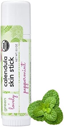 Green + Lovely Calendula Skin Stick Organic Lotion Sticks Moisturizing Balm Ointment Salve Multipurpose Hand Cream Body Bar, 0.5 oz, Minty Peppermint (1 Tube)