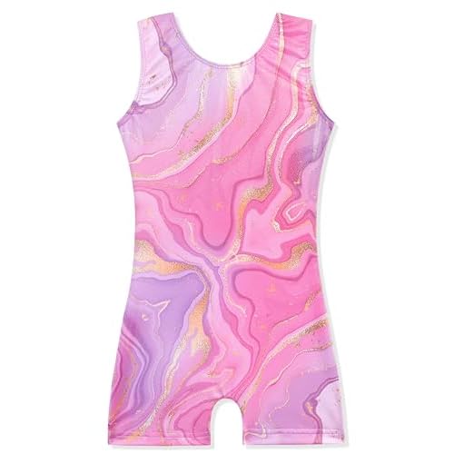 HOZIY Gymnastics Leotards for Girls Unicorn Aurora Rainbow Mermaid Dinosaur Cupcake Sparkle Biketard Toddlers Kids Children 5-6 Years Pink Purple Marble
