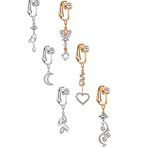 Gofidin Fake Belly Rings Clip On Umbilical Body Star Heart Earring Clip Cartilage Clip Faux Piercing Belly Button Rings Navel Clip On Body Jewelry Fake Belly Rings #TOP13