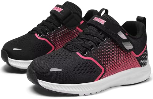 YOLARK Kids Sneakers for Boys Girls Running Tennis Shoes Non-Slip Fashion Lightweight Breathable Sport Athletic (Black Pink 1)