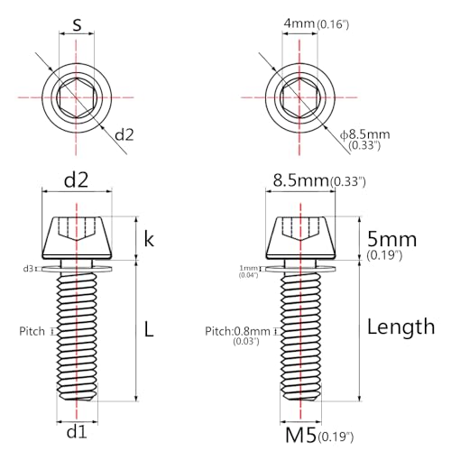 Image of Titanium Ti Allen Hex M5x16 18mm Tapered Head Bolt with Washer Screw for Bicycle Stem Parts Pack of 6 (Iridescent Blue, M5x16mm)
