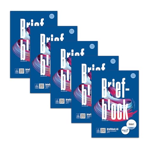 Staufen - Staufen Style - Lot de 5 blocs de 50 feuilles de papier à lettre - Format A5-70 g/m² - Ligné (10 mm) - Encollé