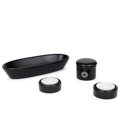 Esperia - Set d'accessoires pour offrandes en céramique, Couleur Noir Mat, Design élégant et Polyvalent, Accessoires pour la Pratique du Bouddhisme SGI